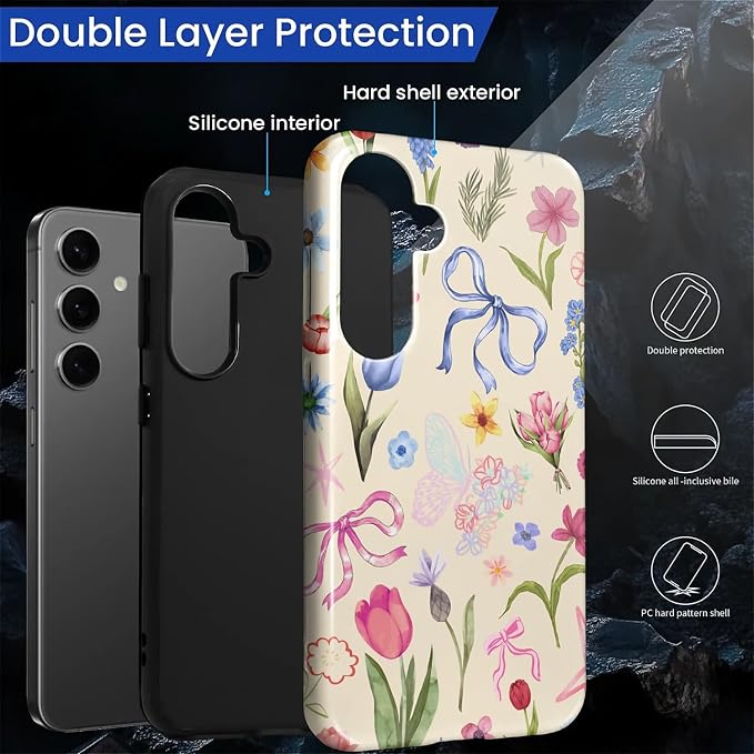 for Samsung Galaxy S25 Plus Case, HL2 Aesthetic Flower Preppy Collage Hybrid 2 - Image 2