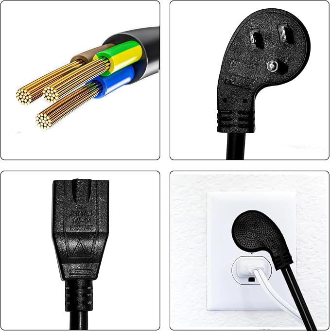 Miady Flat Plug Extension Cord 1 Ft, 90 Degree Plug Adapter, 3 Prong Grounded - Image 5