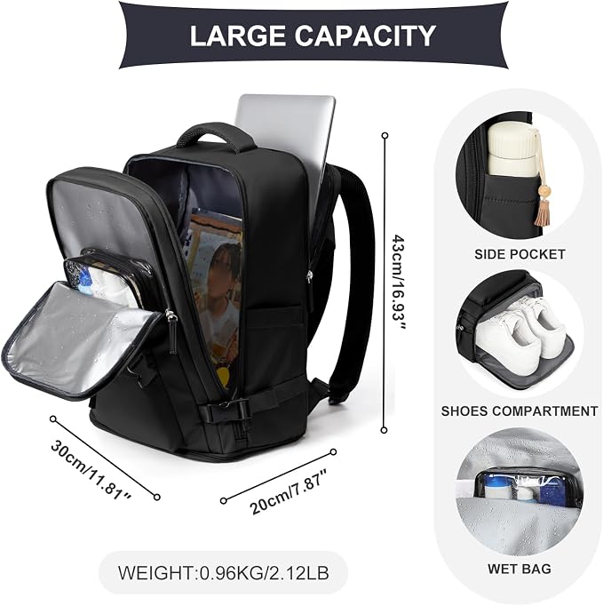 coowoz Travel Backpack For Women Men Airline Approved, Large Hiking Laptop - Image 3