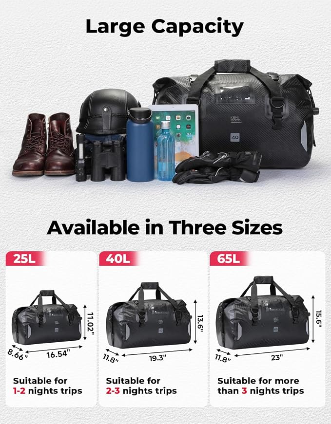 KEMIMOTO Waterproof Motorcycle Dry Bag – Duffle Tail Bag Soft Luggage, - Image 3