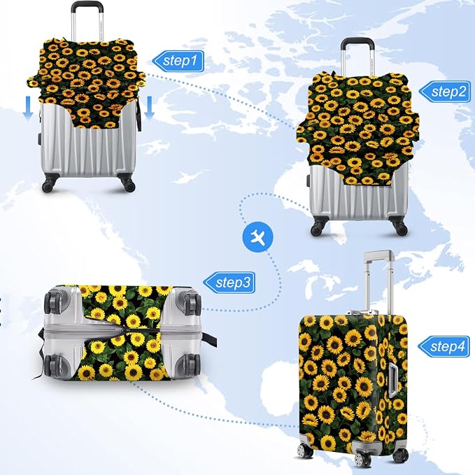 ANNA QUEEN Sunflowers Travel Luggage Cover -Stretchable Airplane Suitcase - Image 6