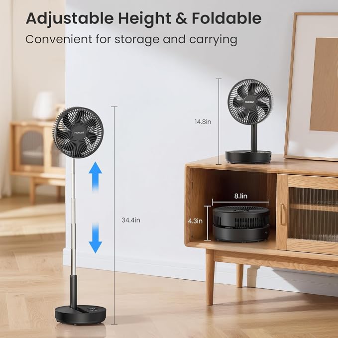 TriPole Portable Standing Fan, 8000mAh Rechargeable Oscillating Fan - Image 6
