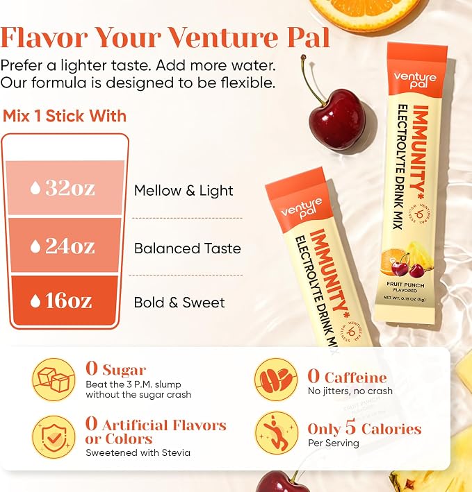 Venture Pal 2-in-1 Hydration + Immune Electrolytes Powder Packets - Image 7