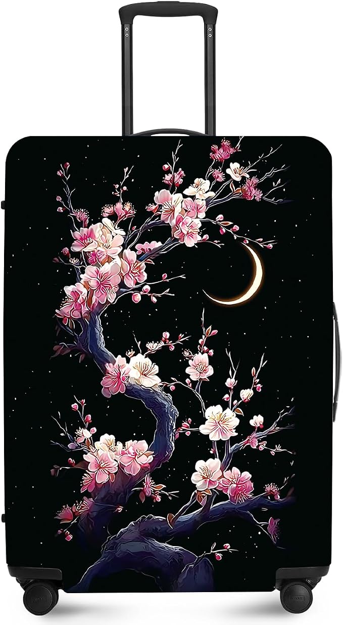 ANNA QUEEN Cherry Blossom & Moon Luggage Cover-Stretchable, Water Resistant & by ANNAQUEEN