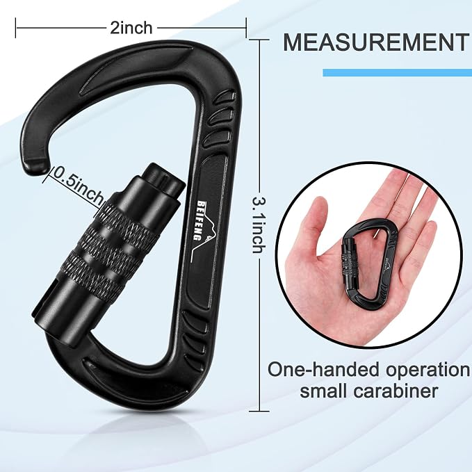 BEIFENG Heavy Duty Lightweight Locking Carabiner Clips D Ring - Image 2