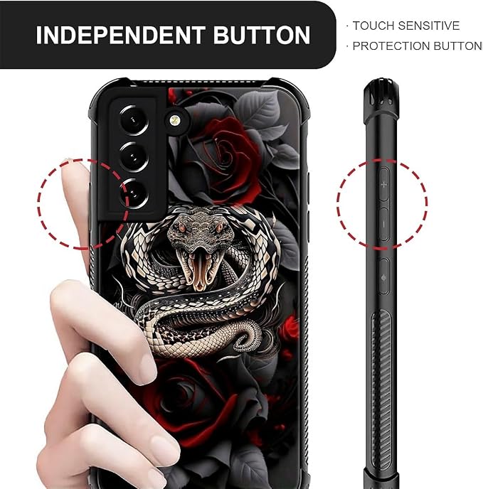 for Samsung Galaxy S21 Plus Case, Entwined Rose Snake Pattern Graphic Design - Image 6