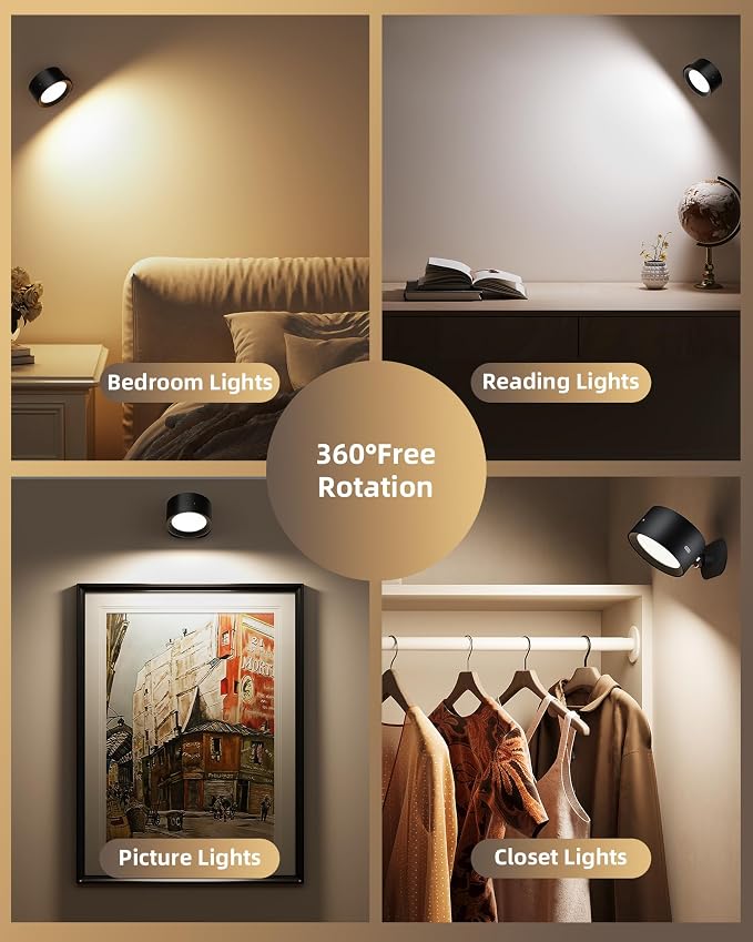 LED Wall Mounted Lights, Rechargeable Wall Sconces Lamp, 3 Color Temps & Remote - Image 3