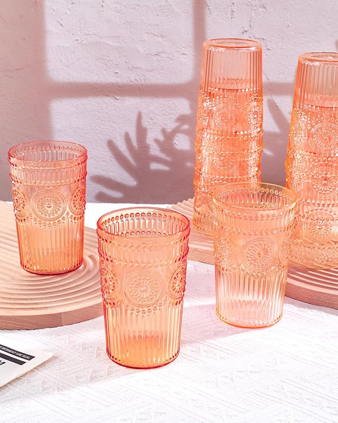 Ciaell 12 Pack Romantic Plastic Water Glasses - 14 Oz Amber Vintage Drinking - Image 8