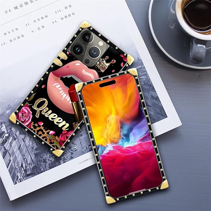Compatible with iPhone 15 Pro Max Case, Glitter Red Rose Queen Leopard Lipstick - Image 6