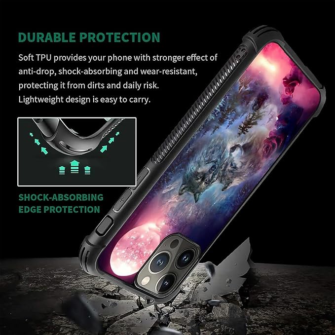for iPhone 16 Pro Case, Star Two Wolfs Howling Pattern Graphic Design Girl Boy - Image 7