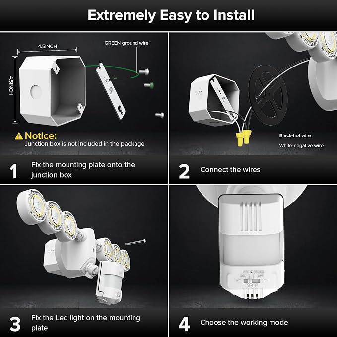 SANSI 45W 6000LM Motion Sensor Outdoor Lights, 5000K 600W Equiv LED Outdoor - Image 9