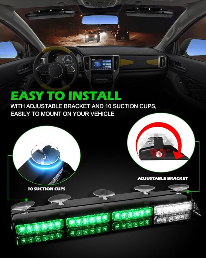 HLauto 604N Emergency Dash Strobe Lights: 2x16.8 inch Green Security Light - Image 5