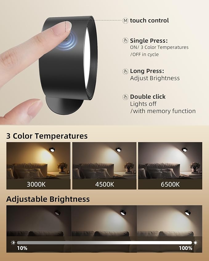 LED Wall Mounted Lights, Rechargeable Wall Sconces - Image 5