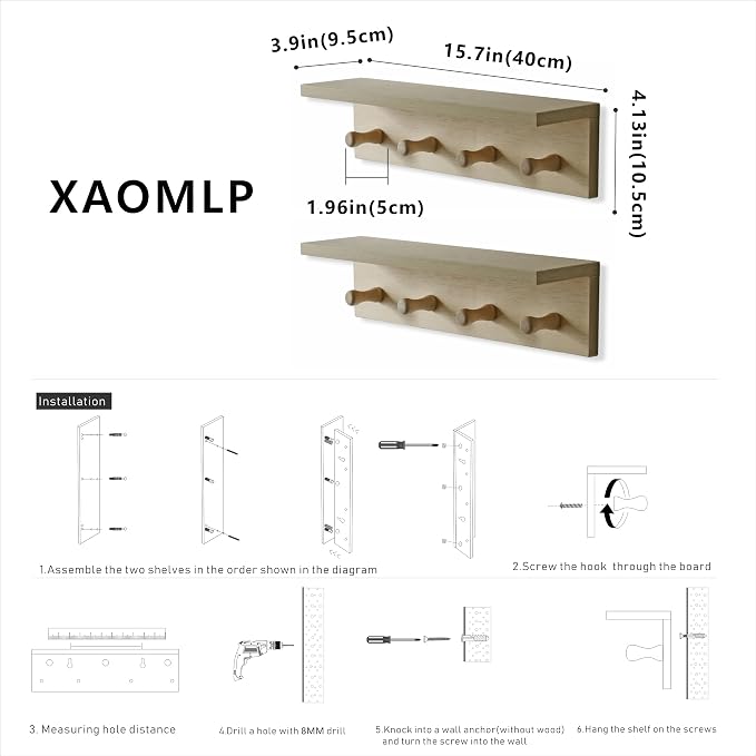 Entrance Coat Rack ，Coat Hooks, Wall-Mounted Wooden Hook Rack, Wall-Mounted - Image 3