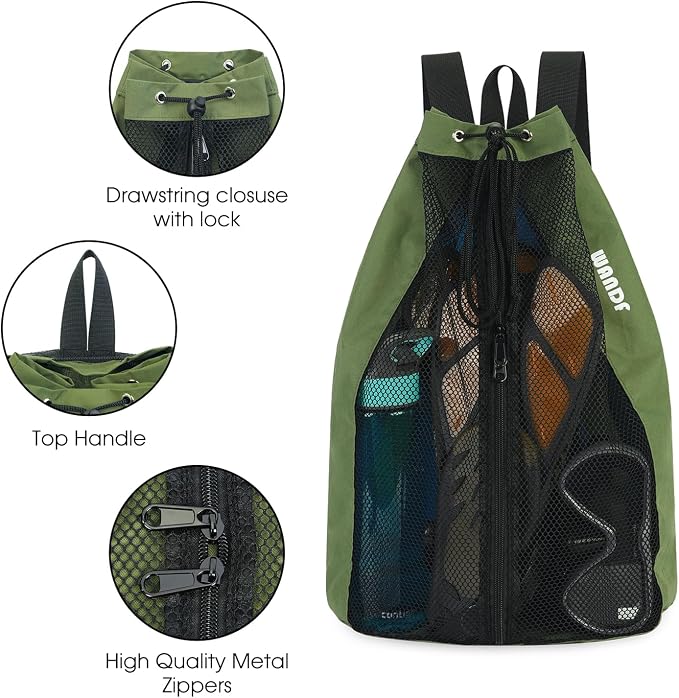 WANDF Swim Bag Mesh Drawstring Backpack Beach Backpack - Image 6