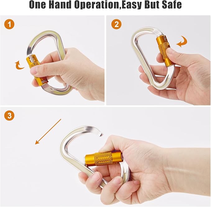 SOB Heavy Duty Steel Carabiner Clips -Auto Locking Climbing Carabiner, - Image 2