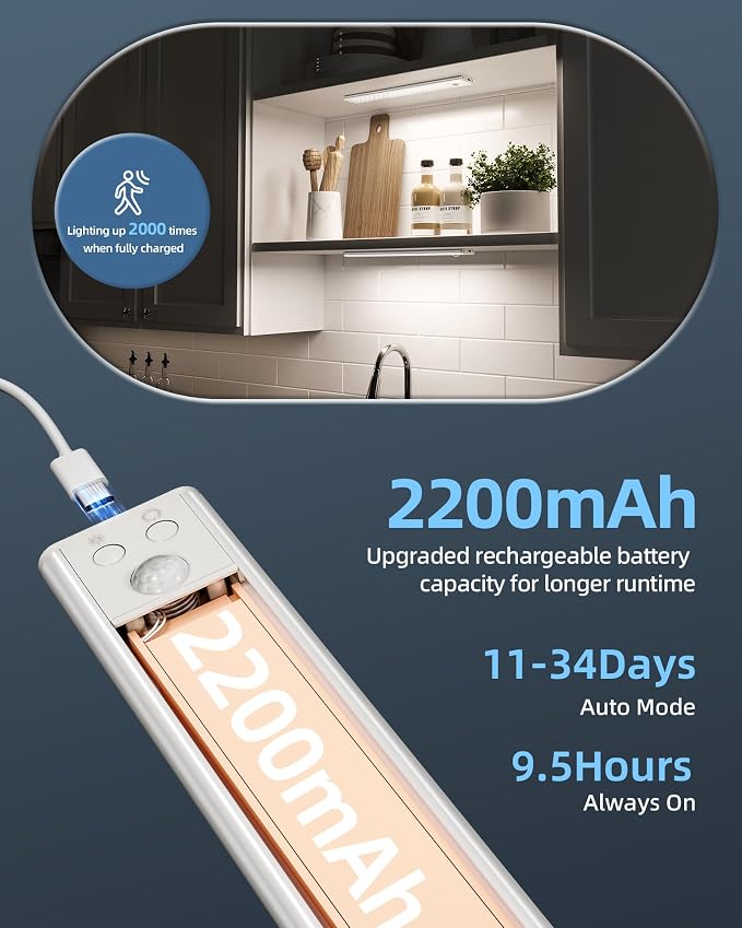 12inch Under Cabinet Lights, Motion Sensor Light Indoor, 2200mAh Rechargeable - Image 4