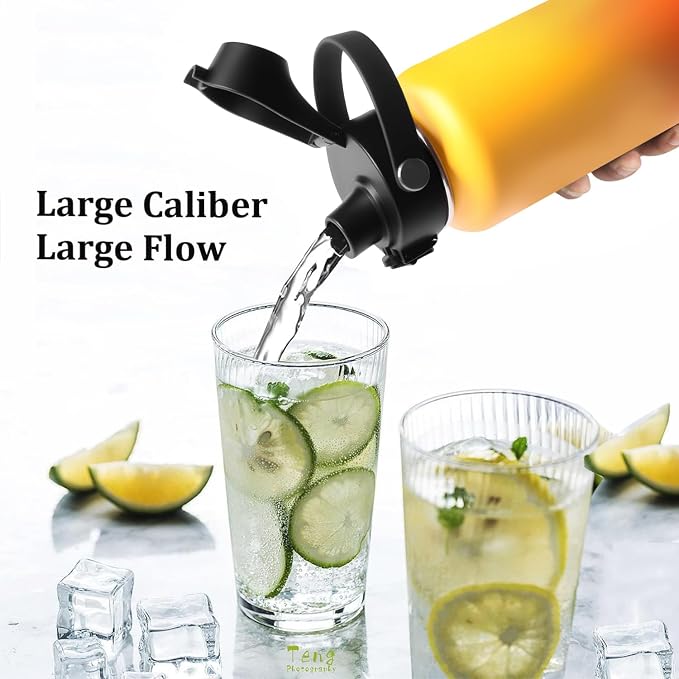 Water Bottle Insulated 32oz 40oz 64oz 128oz Straw Lid Spout Lid & 3 Lids - Image 7