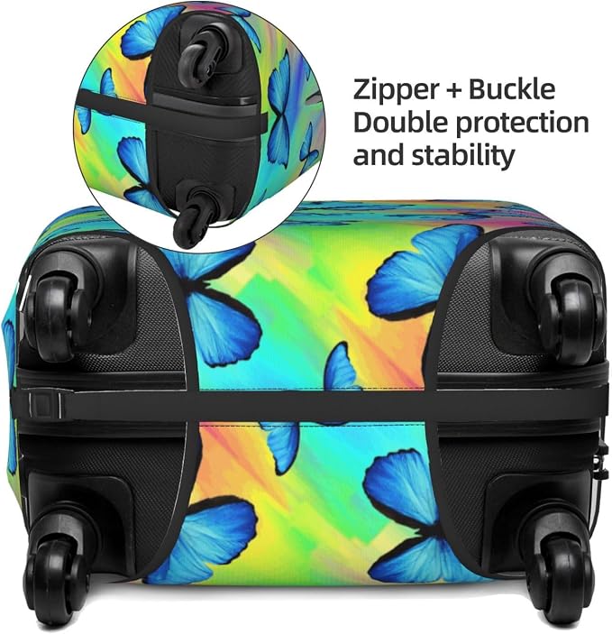 Butterfly Print Elastic Luggage Cover, Colorful Rainbow Suitcase Protector - Image 4