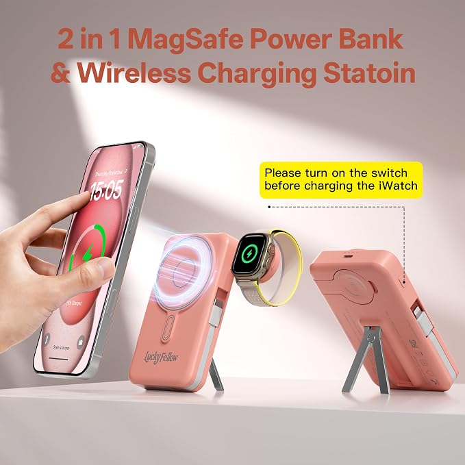 Magnetic Portable Charger Built-in Cables, 10000mAh Fast Charging Wireless - Image 2