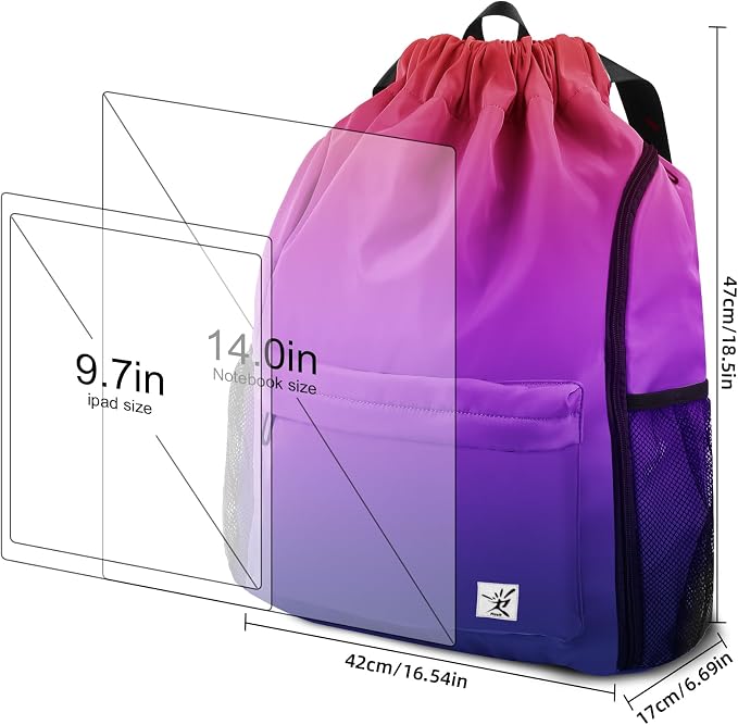 Drawstring Backpack with Mesh Pockets String Gym Bag Sackpack Sandproof Water - Image 7