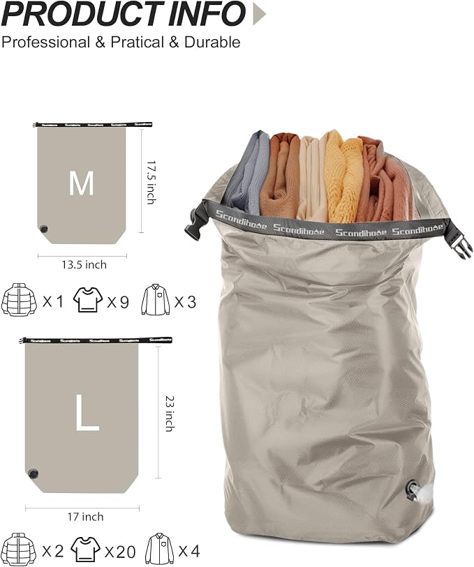 Travel Laundry Bag, Pump Free Vacuum Storage Bag Reusable Compression Dirty - Image 2