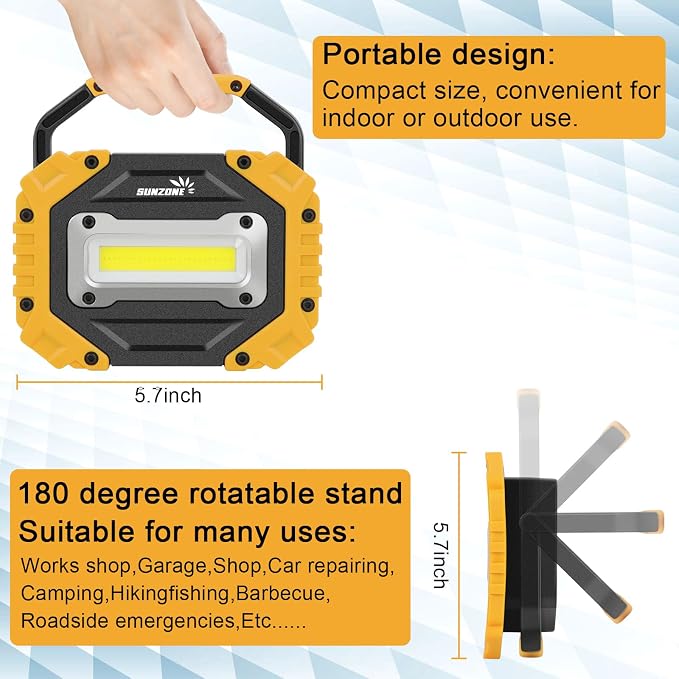 Sunzone LED Work Light, Rechargeable Magnetic Flood Lights - Image 3