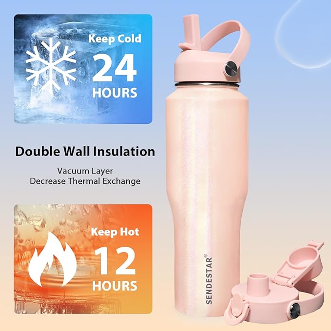 SENDESTAR 32oz Stainless Steel Water Bottle, Double Wall Vacuum Insulated Bottle - Image 3