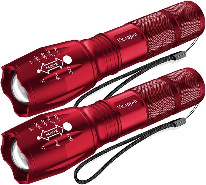 Victoper LED Flashlight 2 Pack Red, Bright High Lumens Tactical Flashlights by Victoper