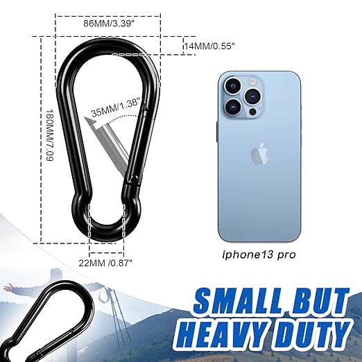 Large Carabiner Clip Hook, 7 inch 4 pcs Black Heavy Duty Spring Snap Hook Key - Image 3