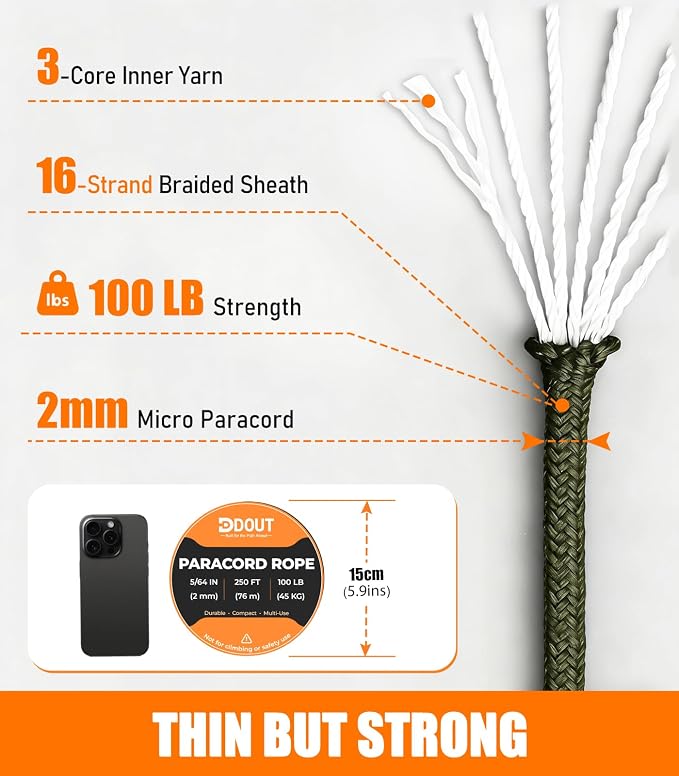 DDOUT 2mm Paracord 100lb, Thin Micro Paracord Rope, DIY Projects, Camping & - Image 2