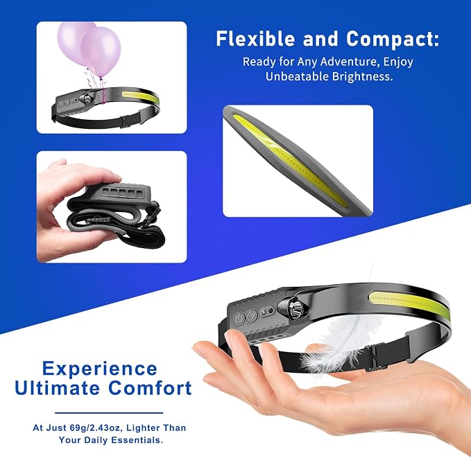 Nessciera Rechargeable LED Headlamp, 400 Lumens, 230° Wide Beam, 5 Modes — - Image 2