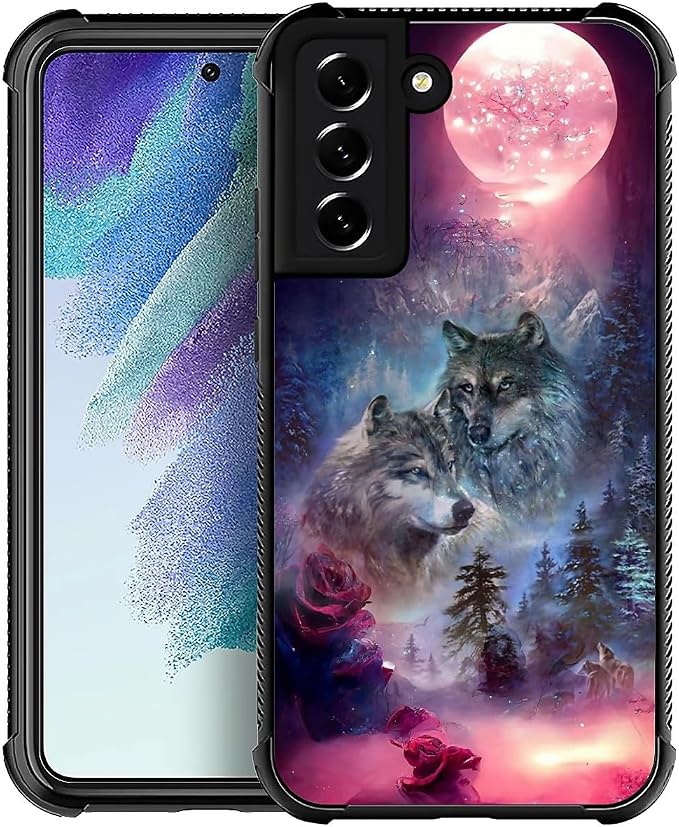 for Samsung Galaxy S21 Case, Star Two Wolfs Howling Pattern Graphic Design Girl by FKBRCL4U