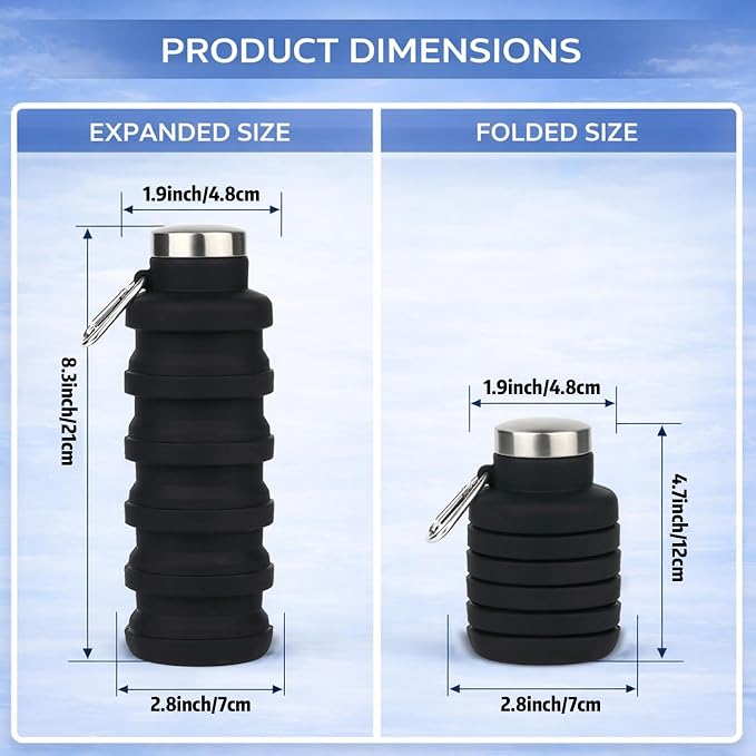 Collapsible Water Bottles, 16oz Capacity Portable Reusable Silicone Water Bottle - Image 2