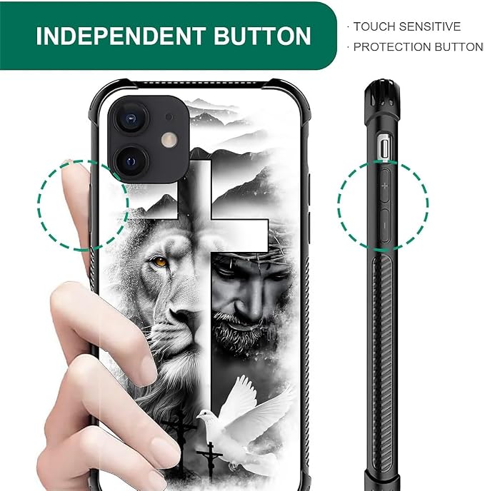 for iPhone 12/12 Pro Case, Lion Cross Jesus Christ Dove Pattern Graphic Design - Image 4