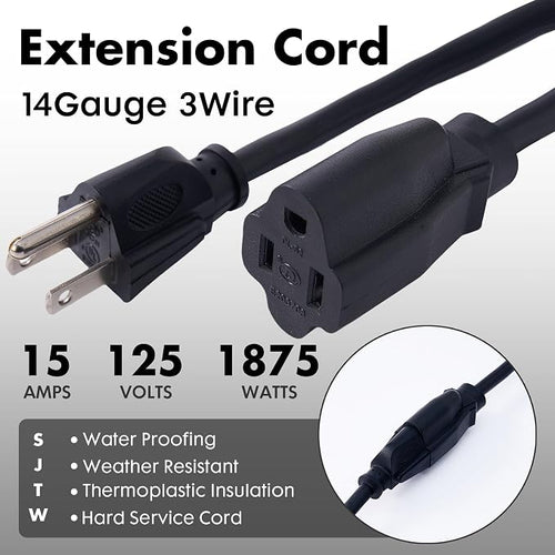 10ft Black Outdoor Extension Cord Waterproof, UL Listed, 14/3 SJTW Heavy Duty 3 - Image 2