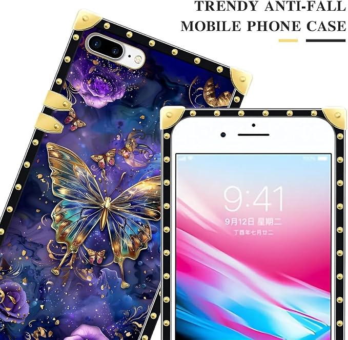 Compatible with iPhone 8 7 SE Case, Glistening Golden Butterfly Vibrant Purple - Image 4