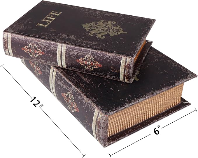 SICOHOME Decorative Book Box Set of 2 Wood Faux Book Box - Image 7