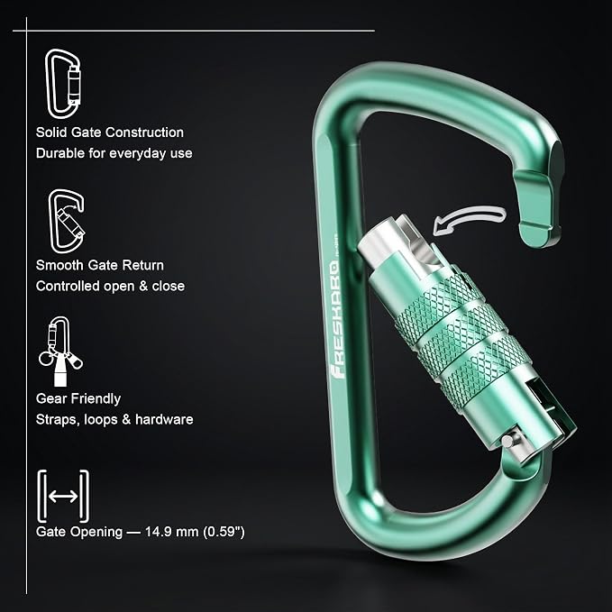 FresKaro 3inch 12kN-2698lbs Auto Locking Carabiner Clips, Solid D Shape - Image 3