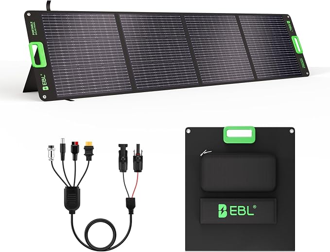 EBL 200W Portable Solar Panel for Power Station, Foldable Solar Charger w/ 4 by EBL