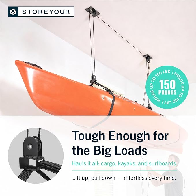 StoreYourBoard Kayak and Canoe Ceiling Hoist – Overhead Garage Storage Rack - Image 5