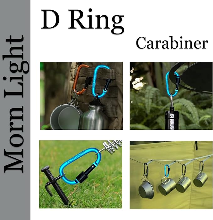 6 Pack Small Locking Carabiner, 3 Inch Aluminum D-Shape Snap Hook - Image 5