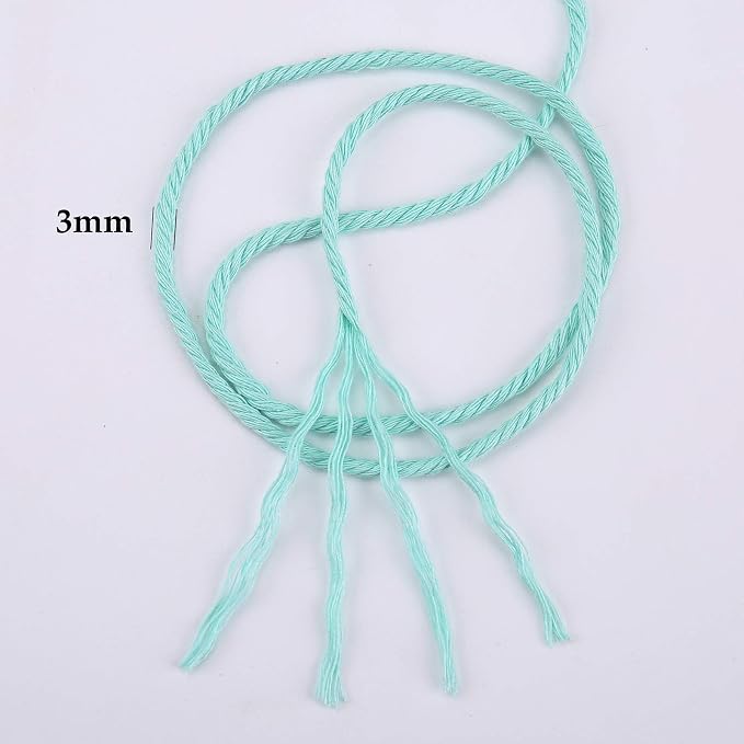 Light Blue Macrame Cord 3mm x 109 Yards, Colored Cotton Rope - Image 3