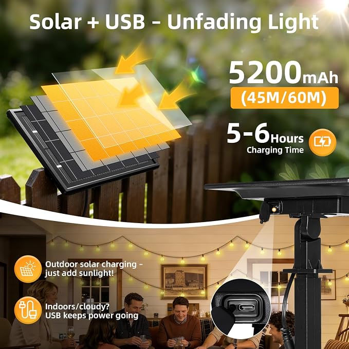 Solar Lights Outdoor Waterproof: G40 60M 200FT Shatterproof Bulbs Patio Lights - Image 2