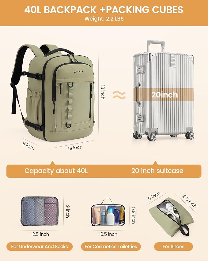 LOVEVOOK 40L Travel Backpack for Men Women, Waterproof Carry On Backpack for - Image 5