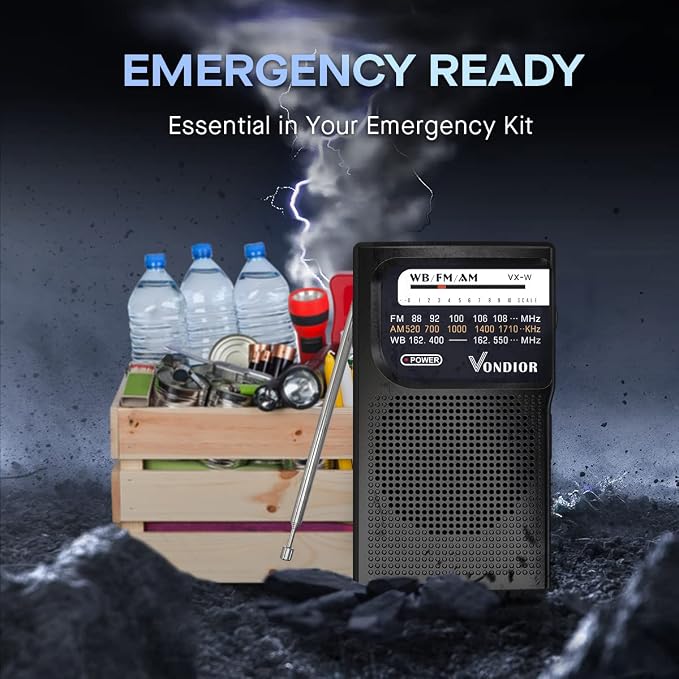 Vondior Portable NOAA Weather Radio, Battery Operated Emergency NOAA/AM/FM Radio - Image 6