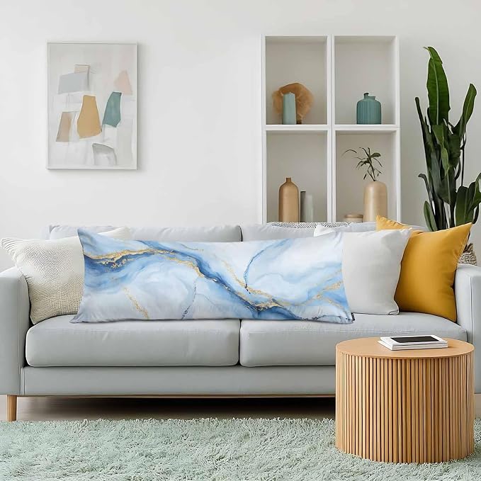 Couch Pillows Decorative Body Pillow Cover Marble, Abstract Marble Blue Gold - Image 2