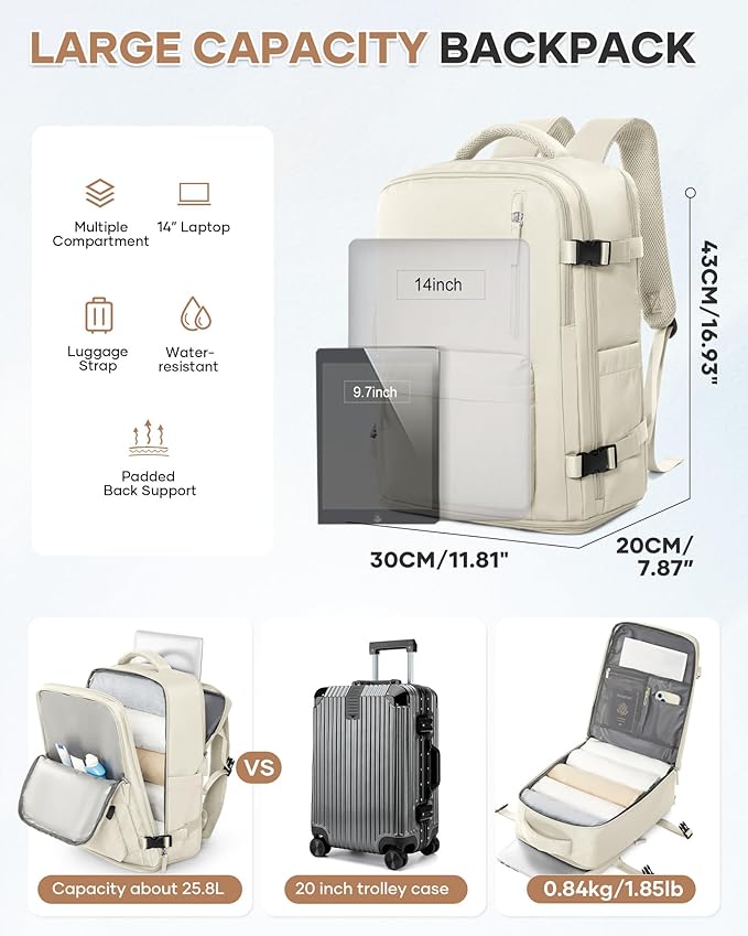 WONHOX Large Travel Backpack Carry on Flight Approved Laptop Work Business - Image 5