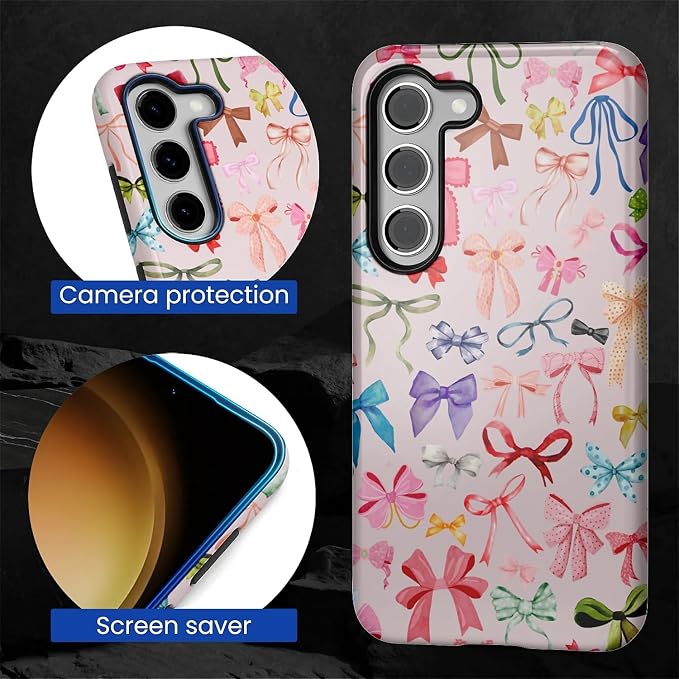 for Samsung Galaxy S23 Case, HL2 Aesthetic Color Bow Tie Hybrid 2 Layer Hard - Image 4