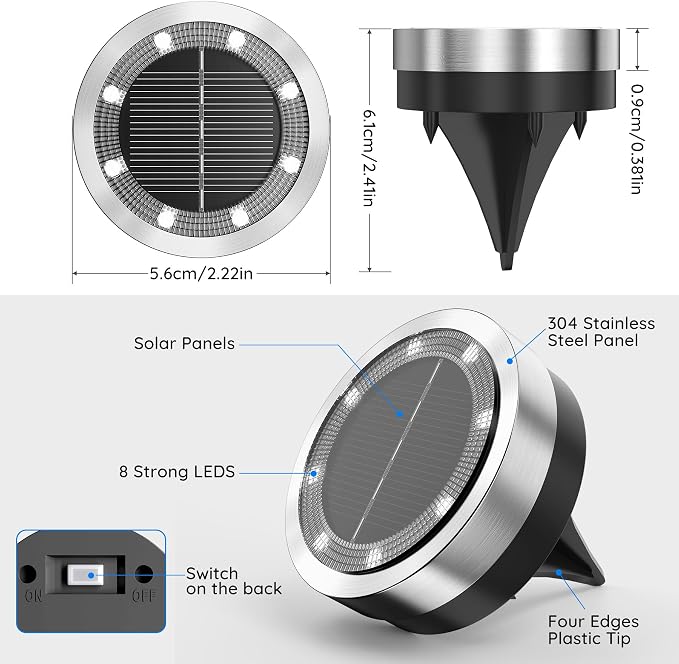 Solar Ground Lights Outdoor, 8 Pack Solar Lights Outdoor Waterproof, Mini Flat - Image 6